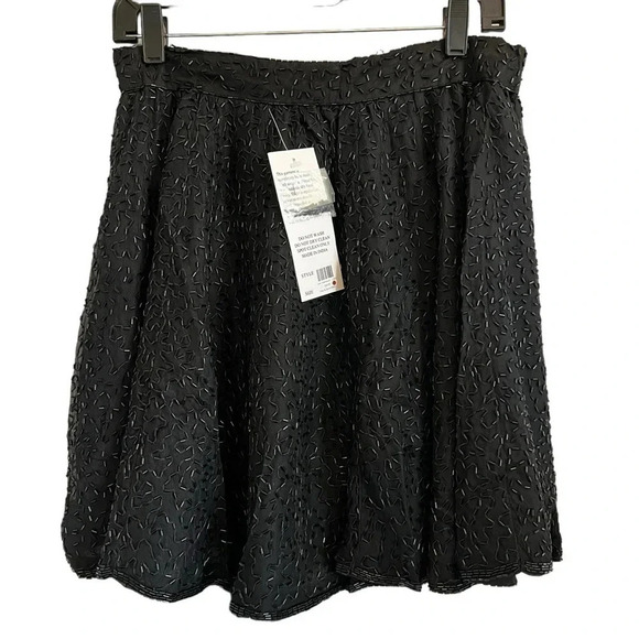 vintage NIGHT VOGUE Black 100% Silk Beaded Mini Swing Skirt Small NWT - Picture 2 of 9